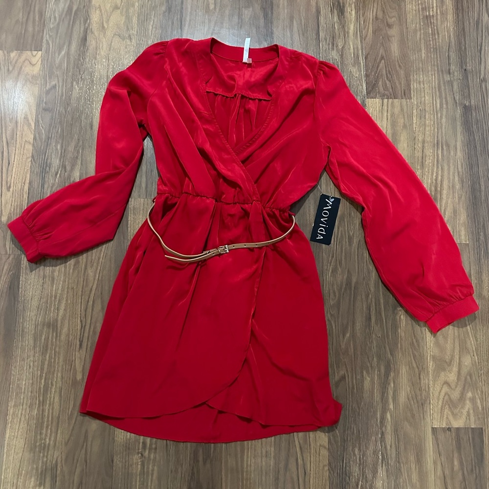 Red faux wrap dress